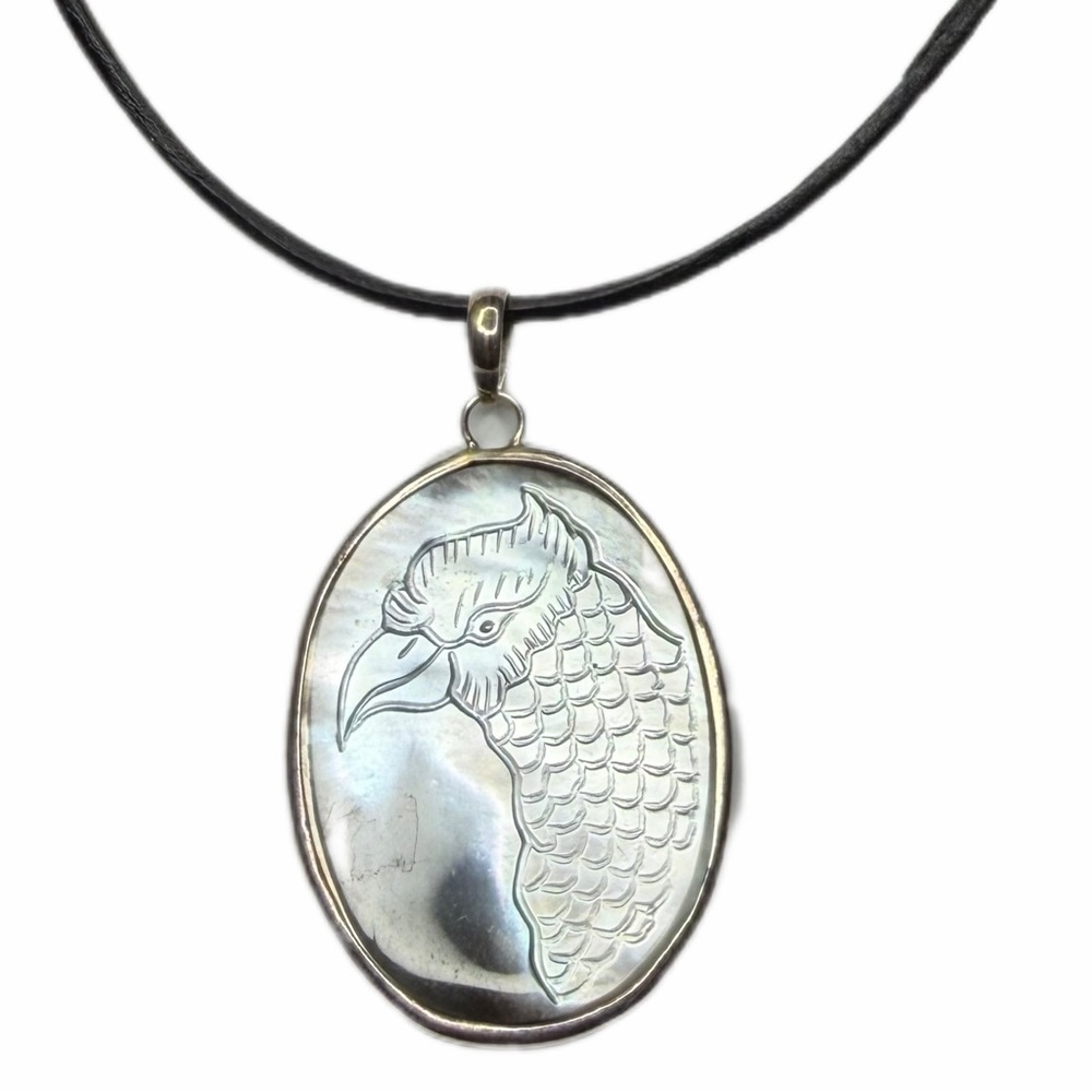 Shell bird carving necklace leather cord handmade